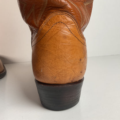 Vintage Dan Post Smooth Ostrich Cowboy Boots | Exotic | Tooled Overlay | 10.5 D