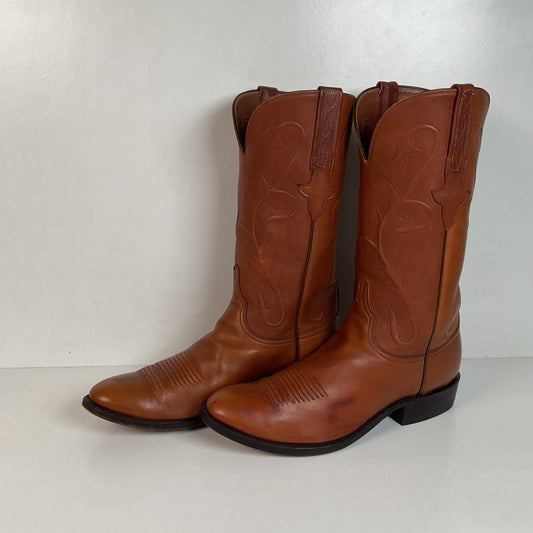 Vintage Lucchese Brown Buffalo Cowboy Boots 9 D Corded USA Made