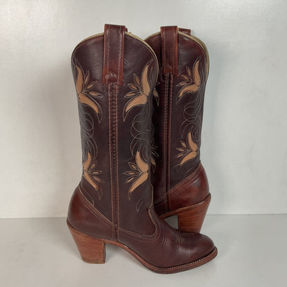 Vintage Dingo Acme Tulip Cowgirl Boots 6 M Tooled USA Made