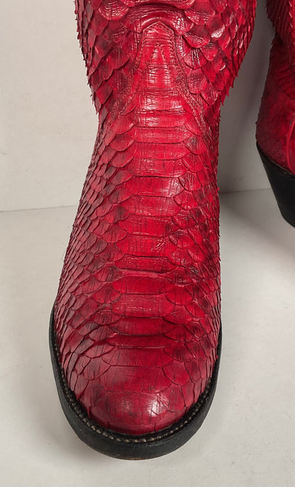 Tony Lama Full Python Cowboy Boots | Red Snakeskin | Men’s 9 | Women’s 10