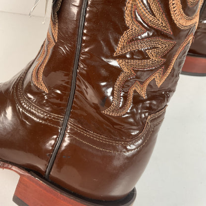 Lucchese 2000 Patent Leather Cowgirl Boots | Square Toe | Brown | USA Made | 6.5