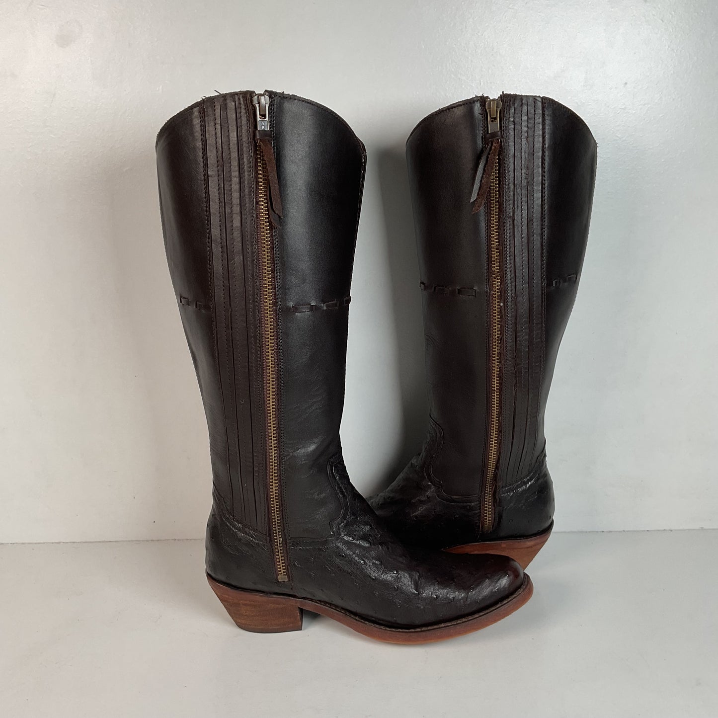 Justin’s Reba Mcalester Ostrich Cowgirl Boots 6.5 B Exotic Side Zip