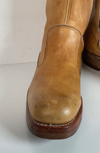 Vintage 1970s Iron Age Safety Toe Ankle Boots 9.5 EEE USA Made Campus Chunky