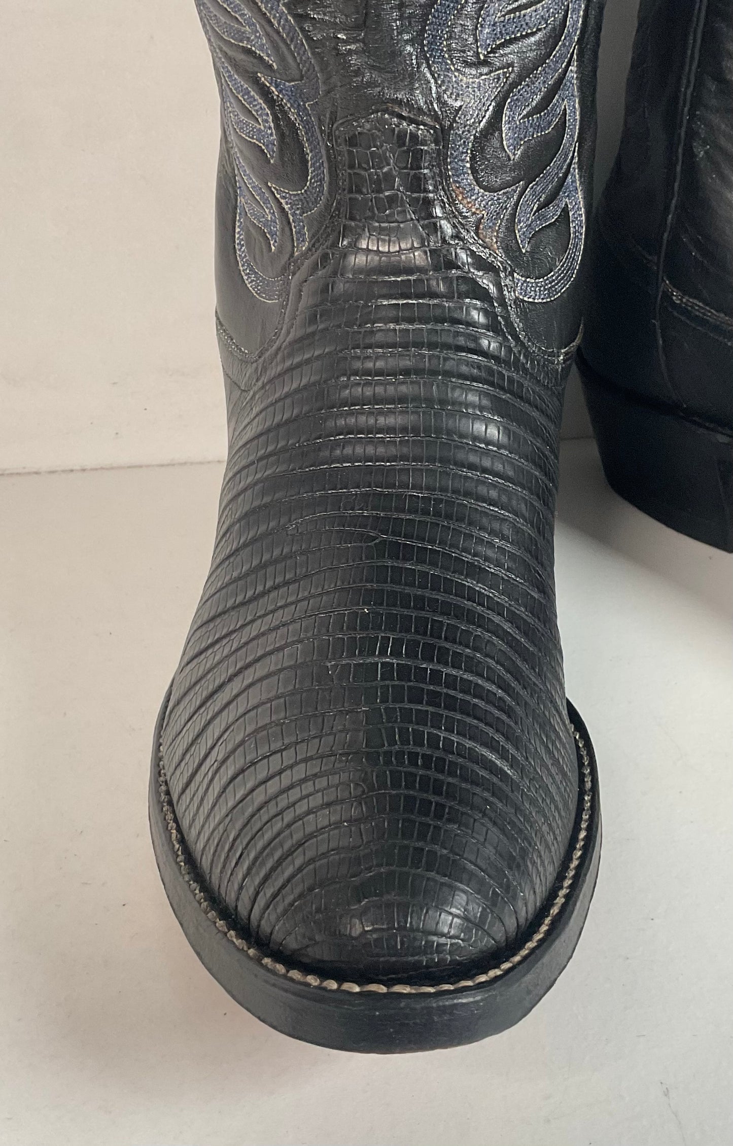 Black Lizard Teju Cowboy Boots 11 D Round Toe