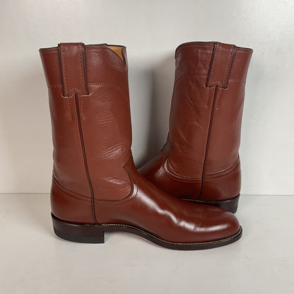 Vintage 1970s Justin Brown Cowgirl Roper Boots 8.5 B USA Made Calfskin