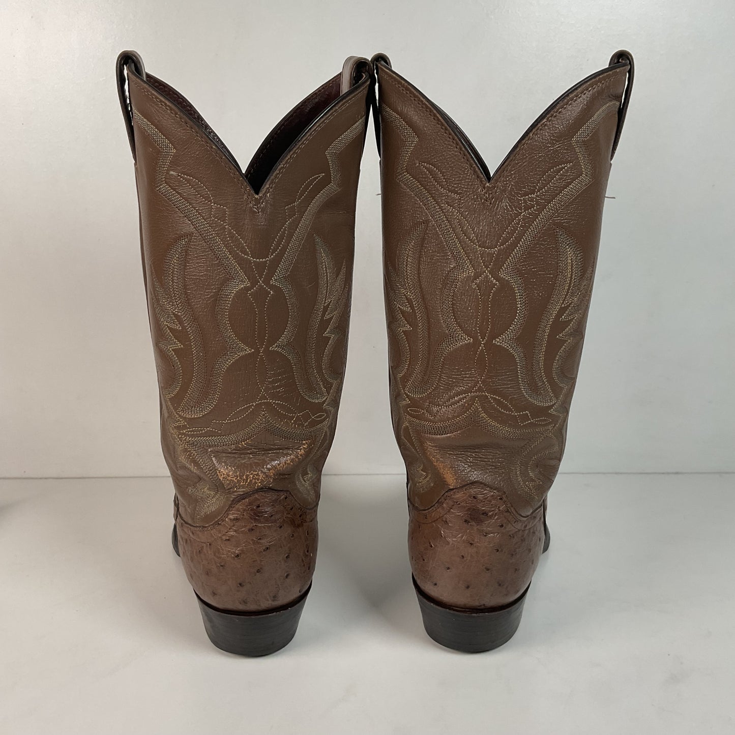 Justin Full Ostrich Quill Cowboy Boots 10 E USA Made Exotic
