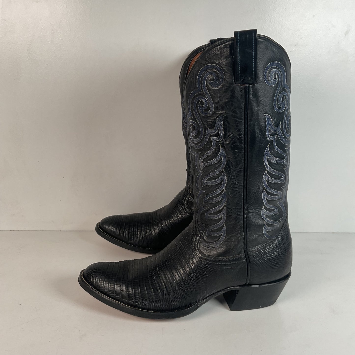 Black Lizard Teju Cowboy Boots 11 D Round Toe