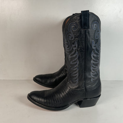 Black Lizard Teju Cowboy Boots 11 D Round Toe