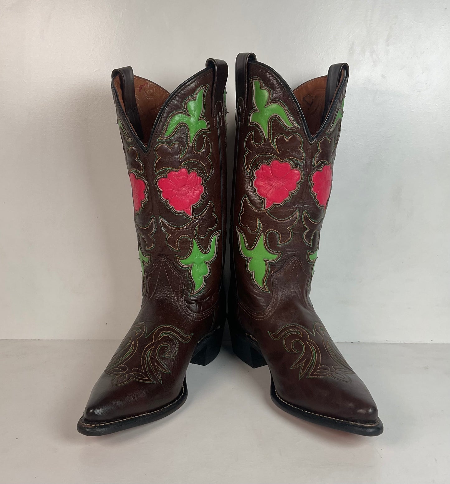 Vintage 1970s Texas Poppy Flower Cowgirl Boots 8 M USA Made