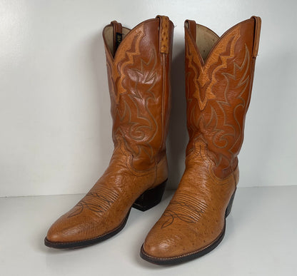 Vintage Dan Post Smooth Ostrich Cowboy Boots | Exotic | Tooled Overlay | 10.5 D