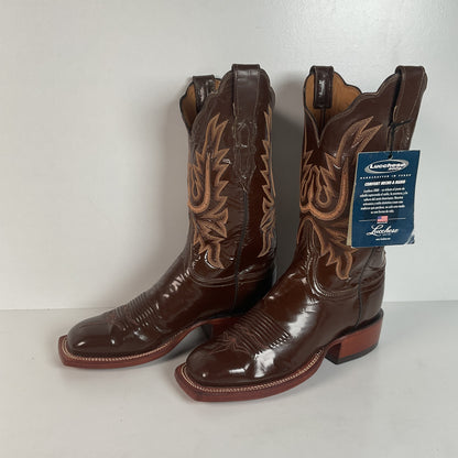 Lucchese 2000 Patent Leather Cowgirl Boots | Square Toe | Brown | USA Made | 6.5