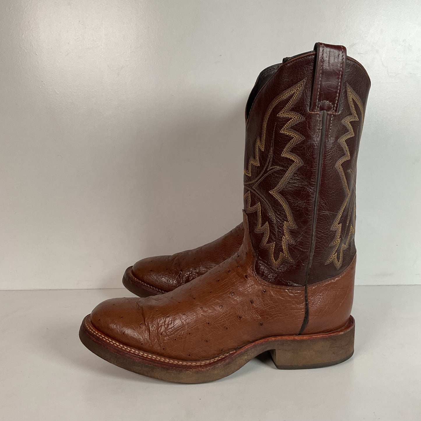 Justin Smooth Ostrich Tekno Crepe Roper Boots 8.5 EE USA Made Exotic