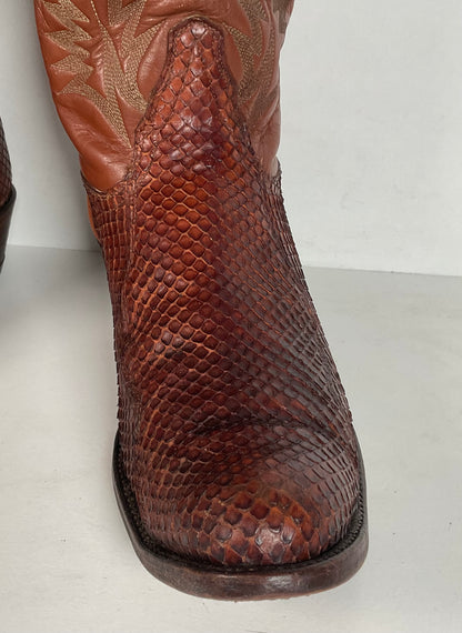 Tony Lama Anaconda Cowboy Boots | Exotic Snakeskin | Thrashed | Gold Label | 9.5