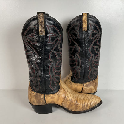 Vintage Dan Post Teju Lizard Cowbpy Boots | Natural Cut | USA Made | Men’s 7.5 D