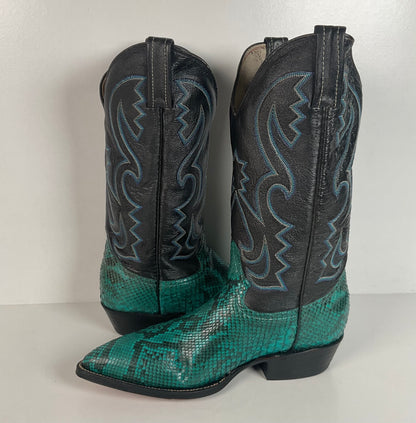 Python Snakeskin Cowboy Boots | Front Cut | Turquoise | Men’s 7.5 | Women’s 8.5