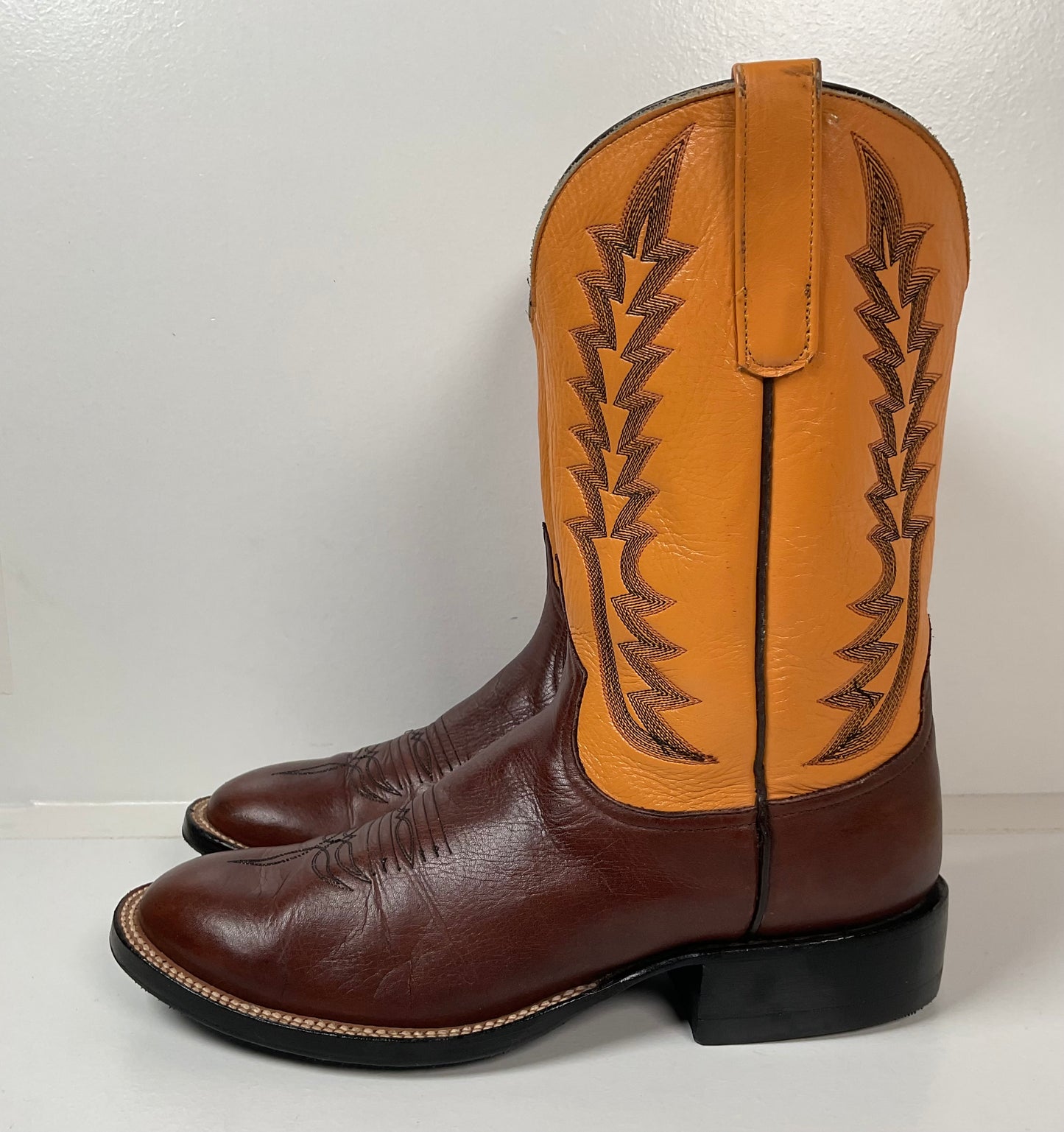 Anderson Bean Leather Roper Western Boots 9 D Mango Yellow USA Recraft