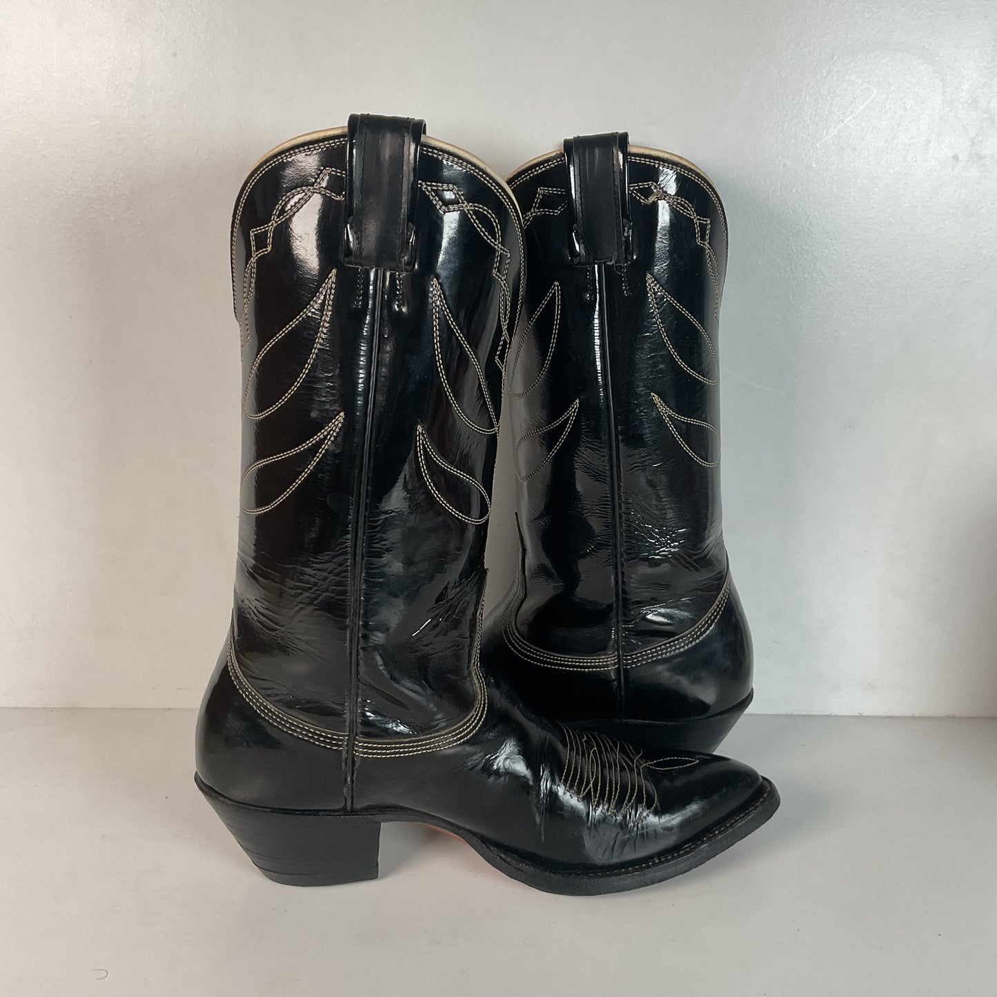 Vintage Nocona Patent Leather Cowboy Boots 9 D Glossy Old Black Label