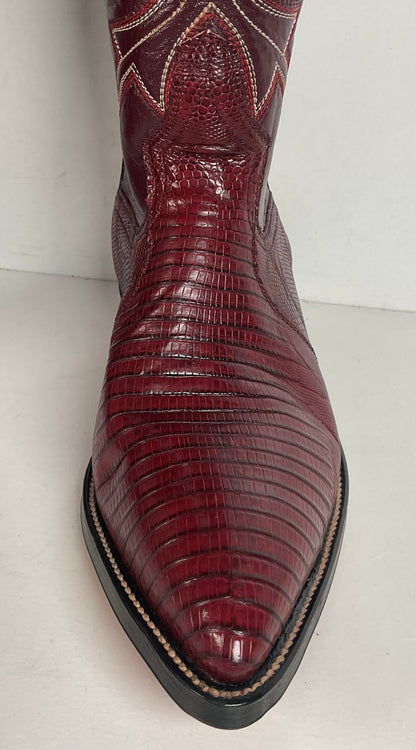 Silvertown Lizard Cowboy Boots | Cranberry Red | Men’s 7.5 C | Women’s 8.5
