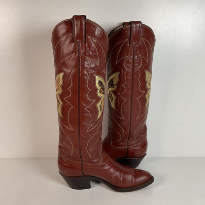 1970s Justin Butterfly Cowgirl Boots | Snakeskin Inlay | USA Made | 6.5 C
