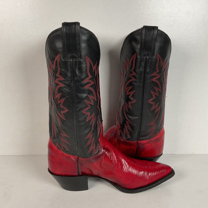 Vintage Justin Teju Lizard Cowgirl Boots | USA Made | Ruby Red | Women’s 7.5 B
