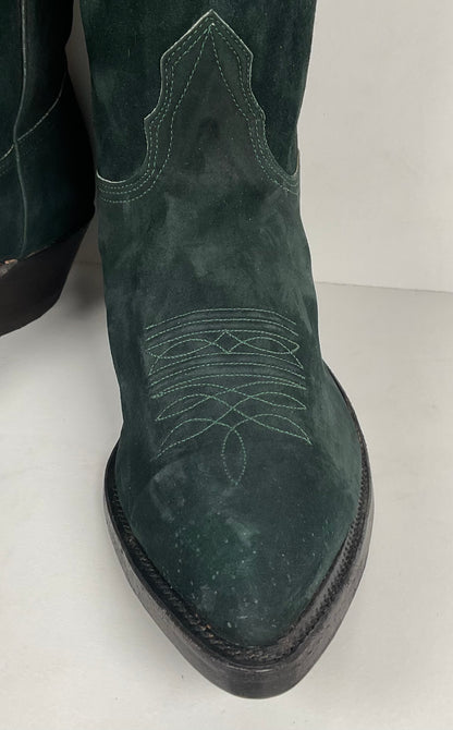 Vintage Nocona Wild Boar Cowboy Boots | Pig Skin Suede | Emerald Green | Men’s 11.5 E