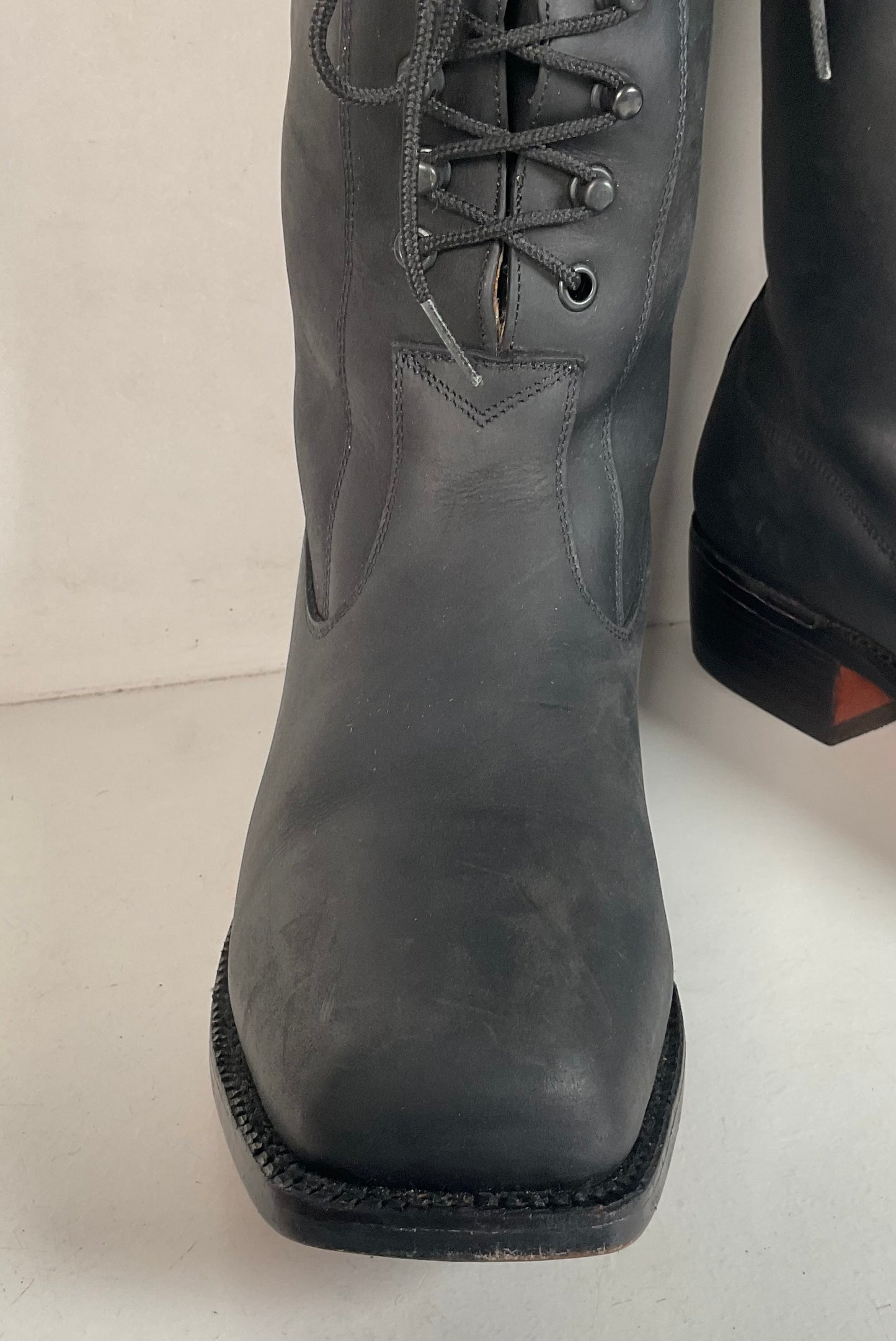 Custom Black Oiled Lace Up Boots Men’s 8 Narrow | Women’s 9 Victorian