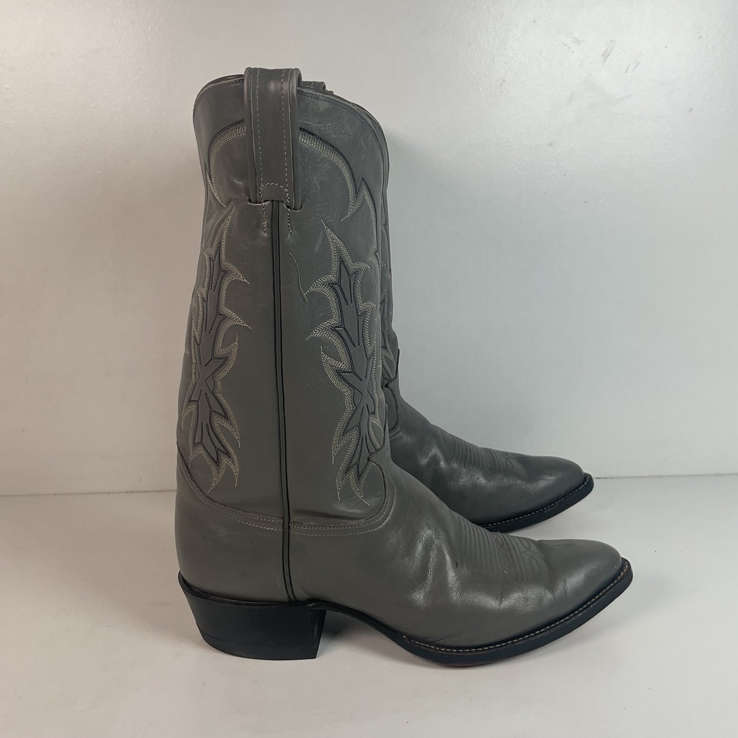 Vintage Grey Tony Lama Grey Cowboy Boots 11 D Gold Label USA Made