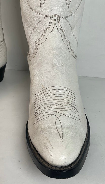 Vintage 1960s Justin White Cowboy Boots Men's 10 B | Women’s 11 Old Fort Worth Label