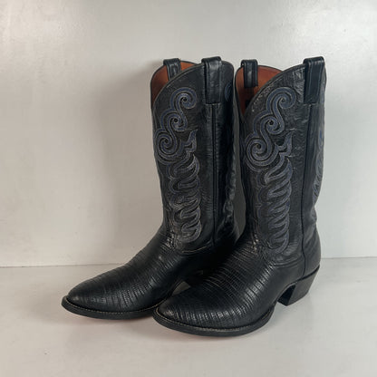 Black Lizard Teju Cowboy Boots 11 D Round Toe
