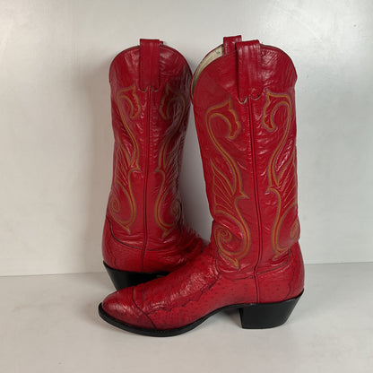 Vintage Larry Mahan Cherry Red Pin Quill Ostrich Cowboy Boots 10.5 D Recraft