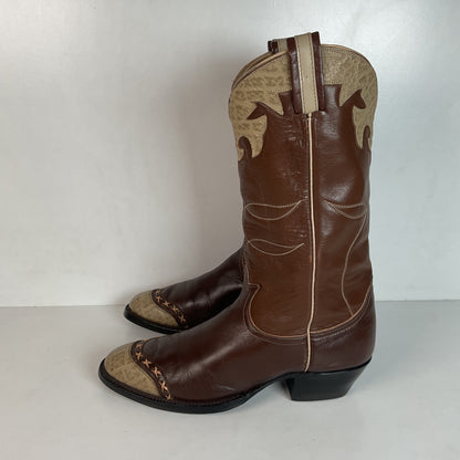 Vintage 1960s Tony Lama Wingtip Cowboy Boots 9 D Gold Label Recraft