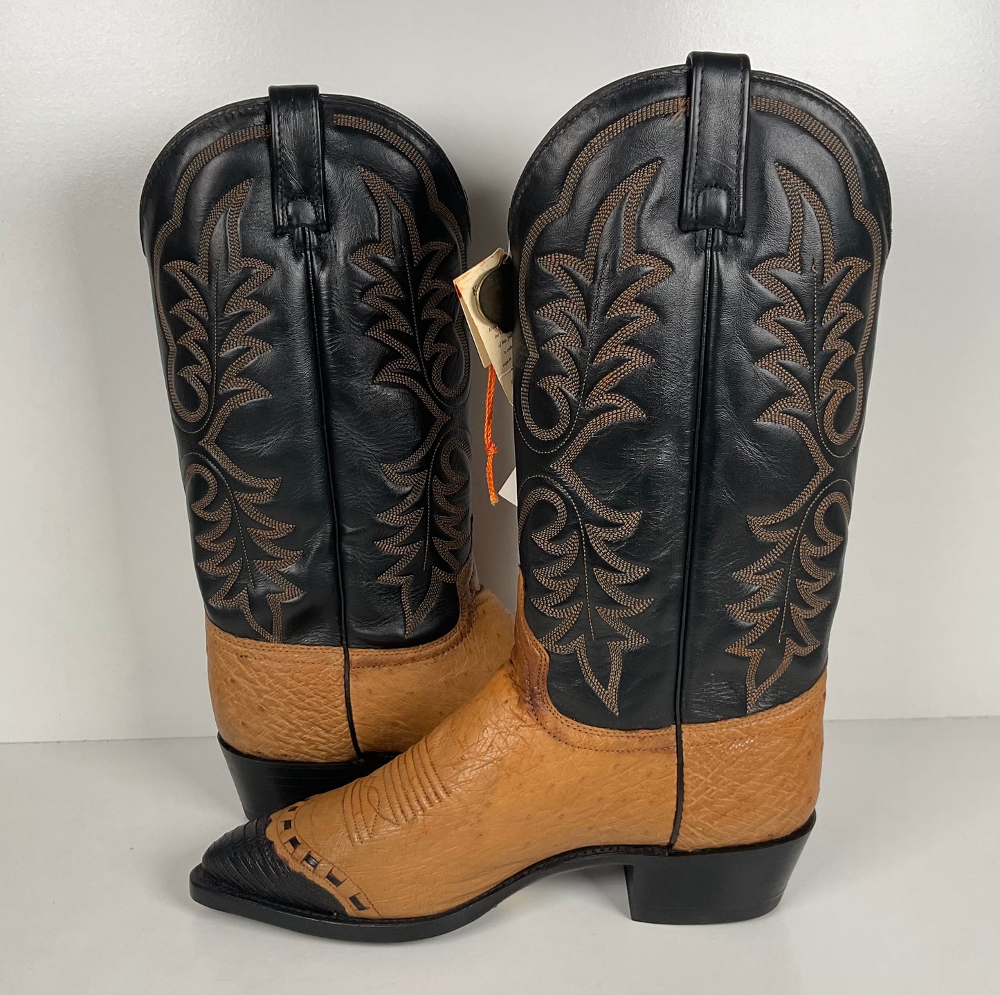 Vintage J. Chisholm Smooth Ostrich Cowboy Boots | Teju Lizard Wingtip | 8.5 EE