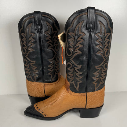 Vintage J. Chisholm Smooth Ostrich Cowboy Boots | Teju Lizard Wingtip | 8.5 EE