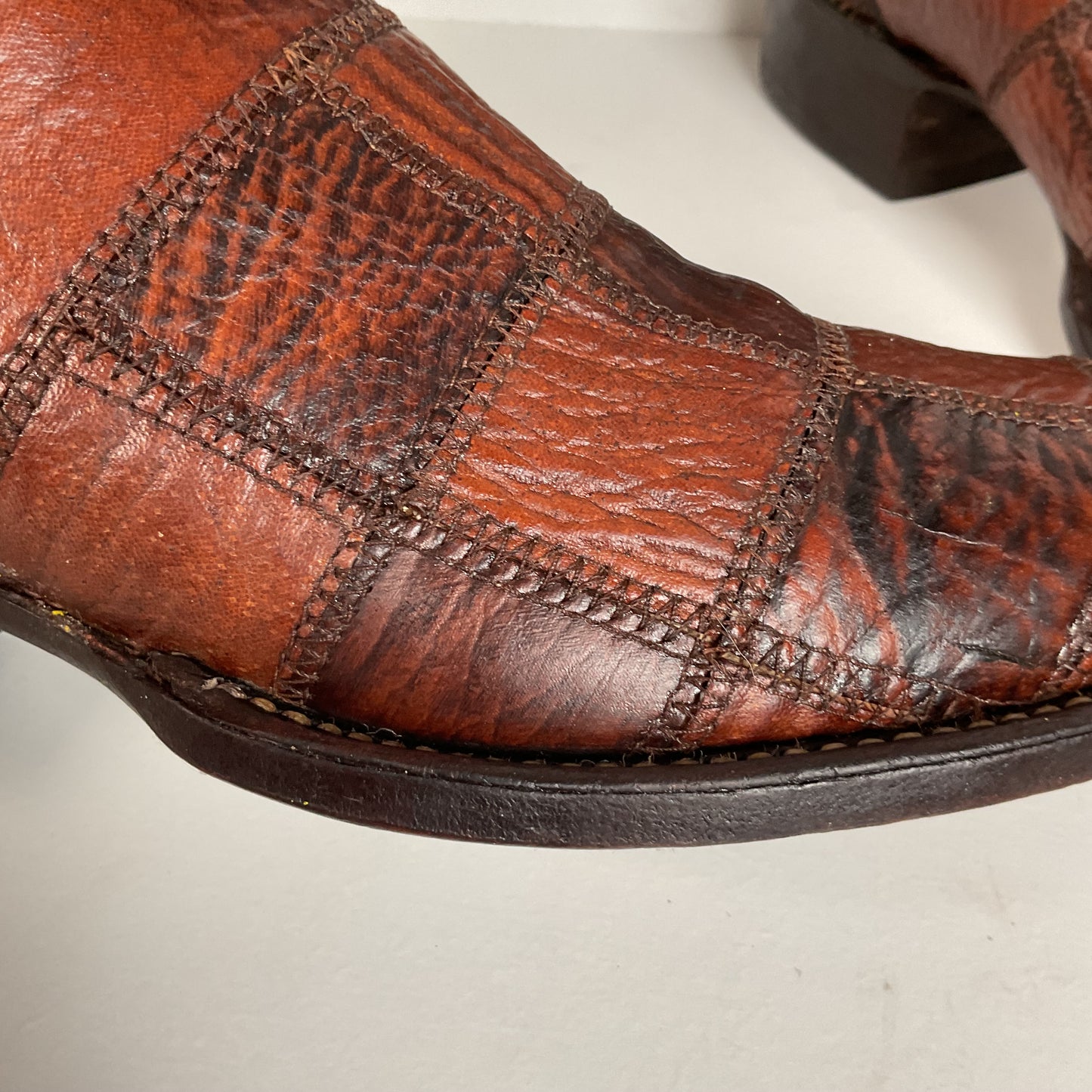 Vintage Sanders Shark Patchwork Cowboy Boots | Exotic | Extra Narrow | 11.5 AA