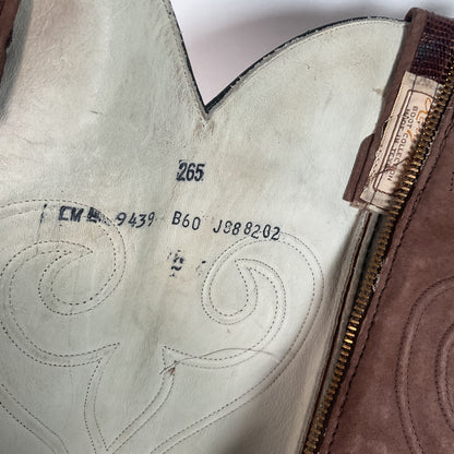 Vintage Larry Mahan Teju Lizard Cowgirl Boots | Pig Skin Suede Shaft | 6.5 B