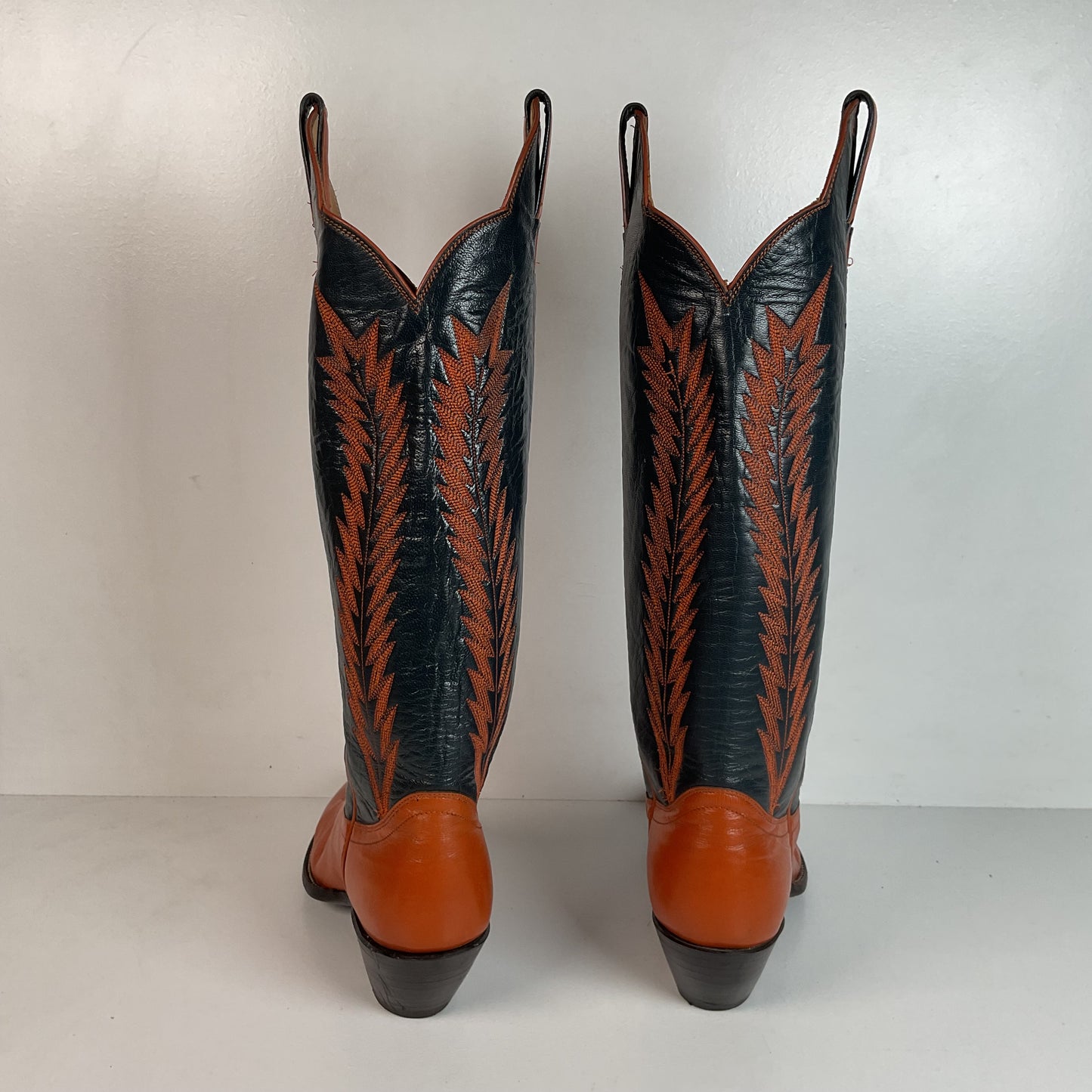 Vintage Panhandle Slim Tall Cowgirl Boots 6.5 C Pumpkin Orange Scallop Top