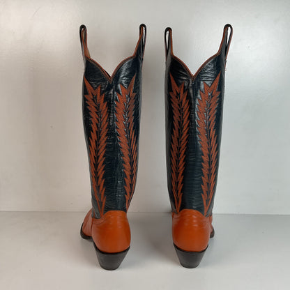 Vintage Panhandle Slim Tall Cowgirl Boots 6.5 C Pumpkin Orange Scallop Top