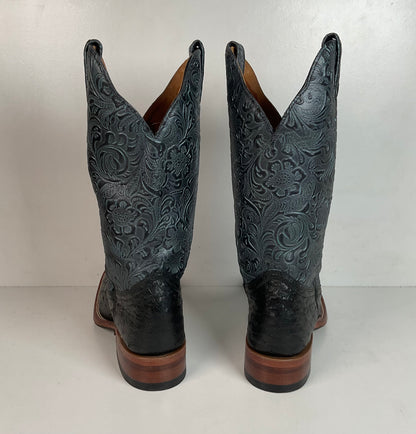 Boulet Tooled Ostrich Quill Cowgirl Boots  7 C Square Toe Exotic