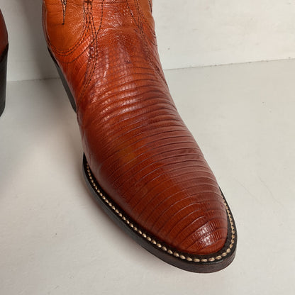 Vintage Dan Post Golden Spur Cowgirl Boots 7.5 C USA Made Lizard Teju