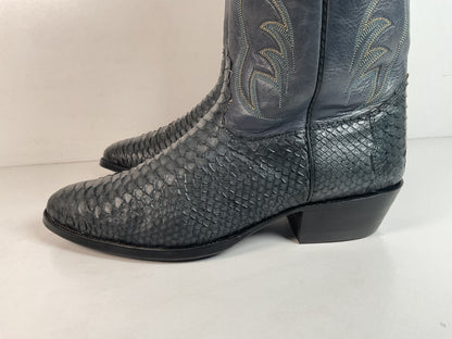 Vintage Nocona Dark Blue Python Snakeskin Cowboy Boots 12 D USA Made