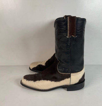 Justin Calf Hair On Cow Hide Pony Cowgirl Roper Boots 6 B Western USA Made