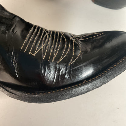 Vintage Nocona Patent Leather Cowboy Boots 9 D Glossy Old Black Label