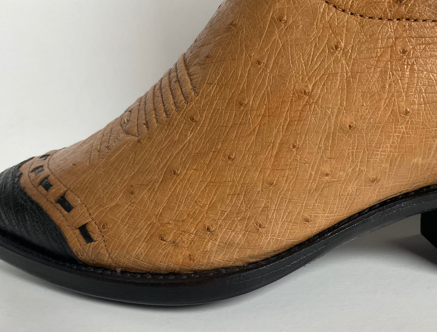Vintage J. Chisholm Smooth Ostrich Cowboy Boots | Teju Lizard Wingtip | 8.5 EE