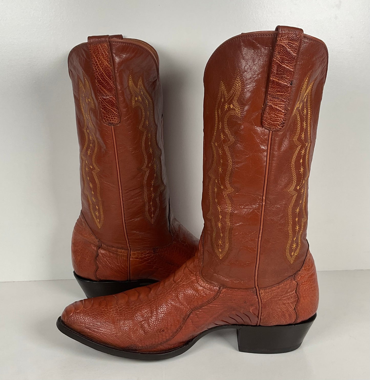 Vintage Longhorn Ostrich Leg Cowboy Boots | Exotic | Tooled Inlays | Men’s 13 D