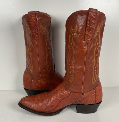 Vintage Longhorn Ostrich Leg Cowboy Boots | Exotic | Tooled Inlays | Men’s 13 D