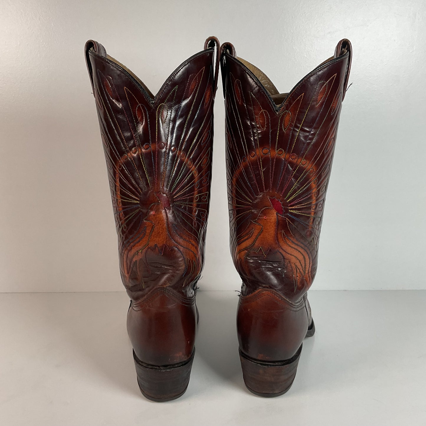 Vintage Texas Thunderbird Cowboy Boots | Rainbow Peacock | USA Made | 70s | 10 D