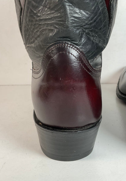 Vintage Dan Post Black Cherry Cowboy Boots — Tooled Inlay — 11 D