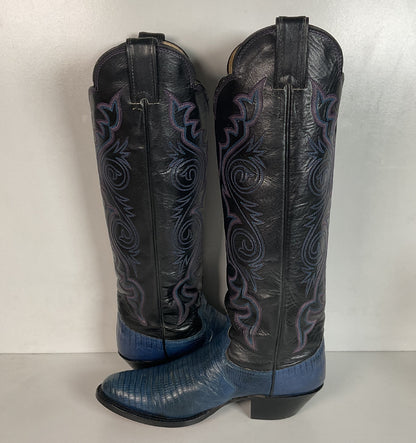 Vintage Justin Teju Lizard Cowgirl Boots | USA Made | Blue | Women’s 6.5 B