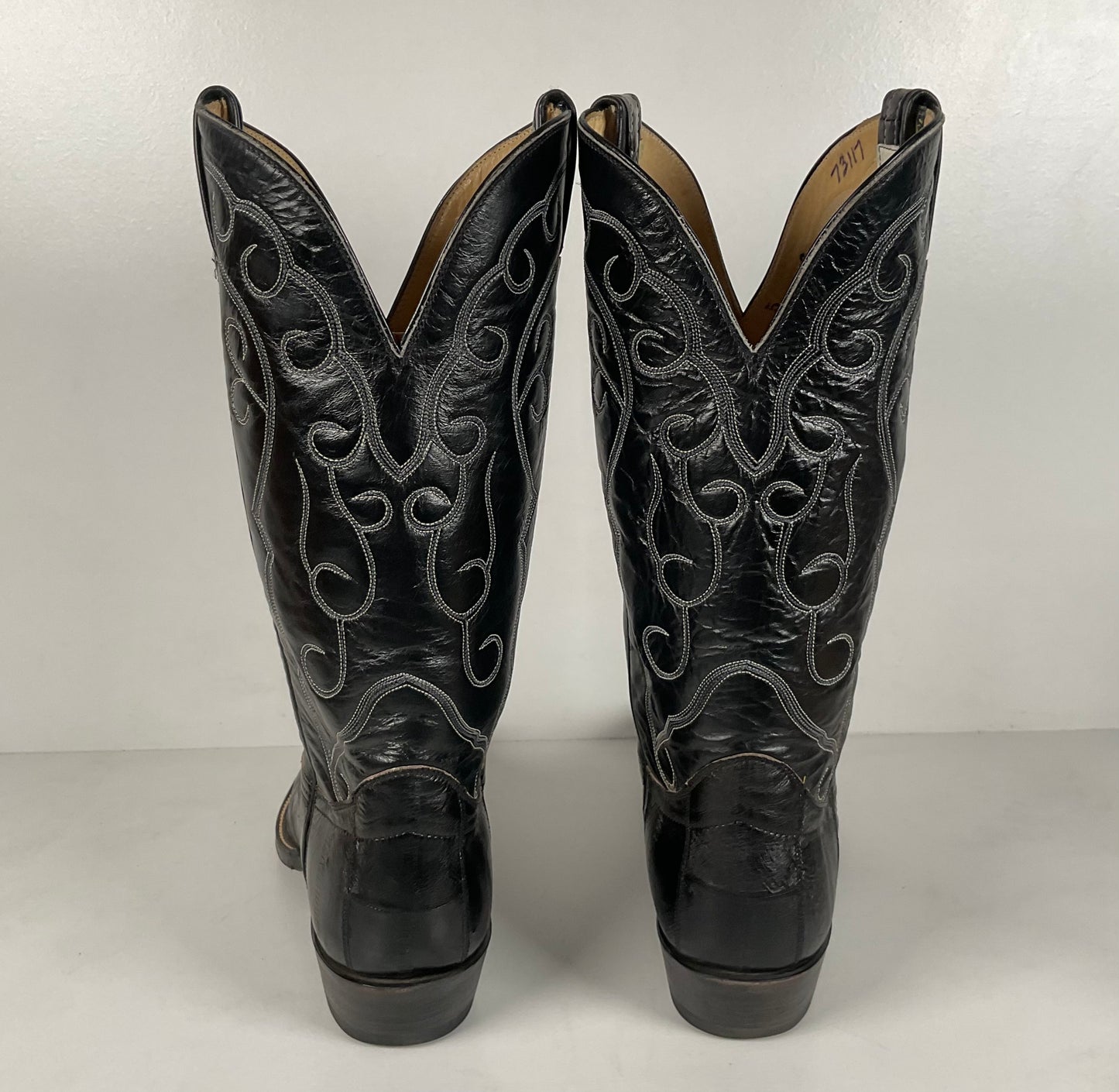 Vintage Hondo Eel Skin Cowboy Boots | Exotic | Black | Narrow | Men’s 11.5 B