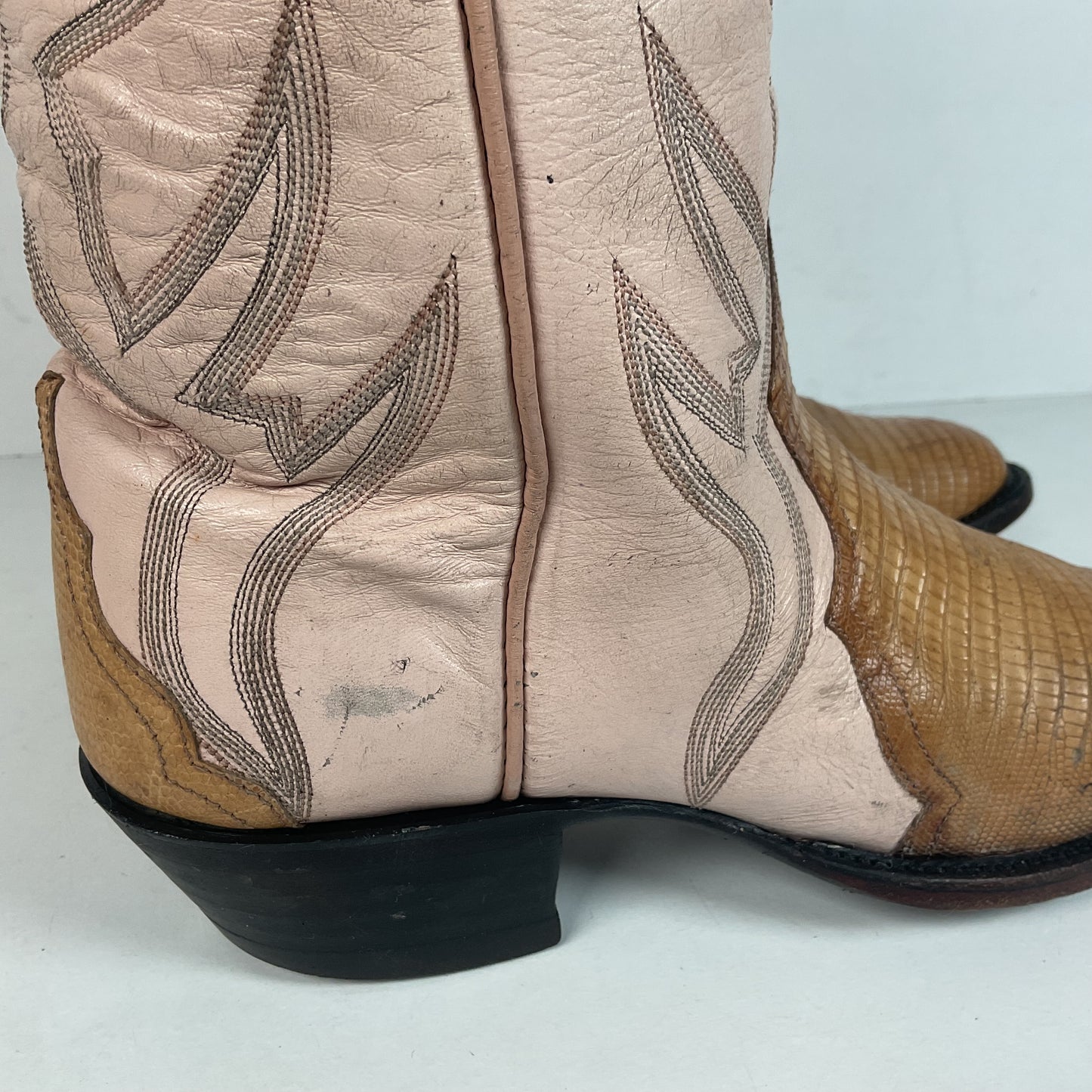 Vintage Larry Mahan Teju Lizard Cowgirl Boots | Peach | 1980s | Women’s 6 B